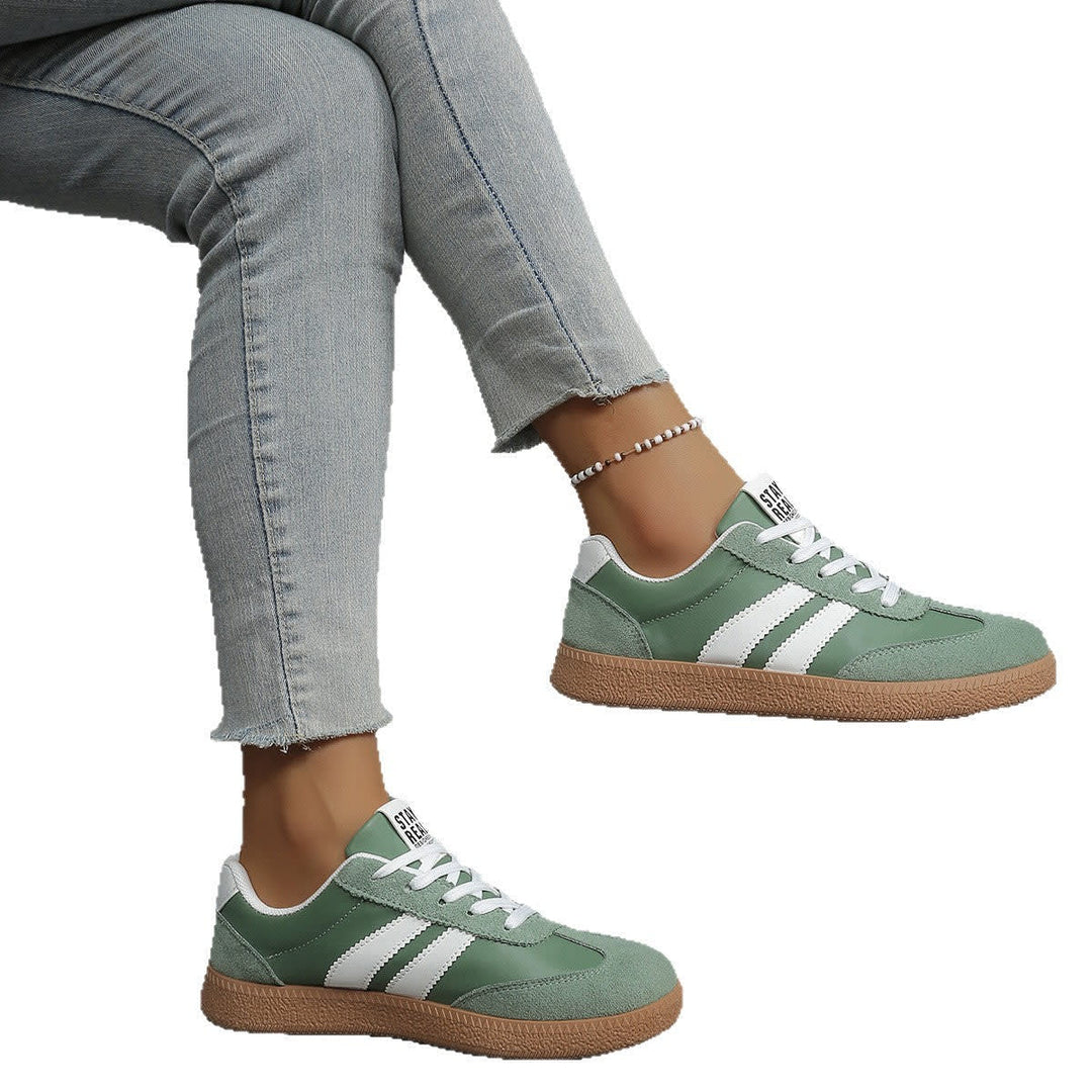 Women's Lace-Up Gum-Sole Sneakers with Side Stripes and Heel Tab - Ianthe - Green