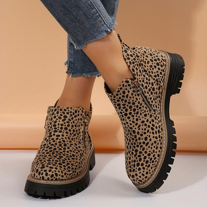 Women's Chunky Platform Ankle Boots - Juno - Leopard