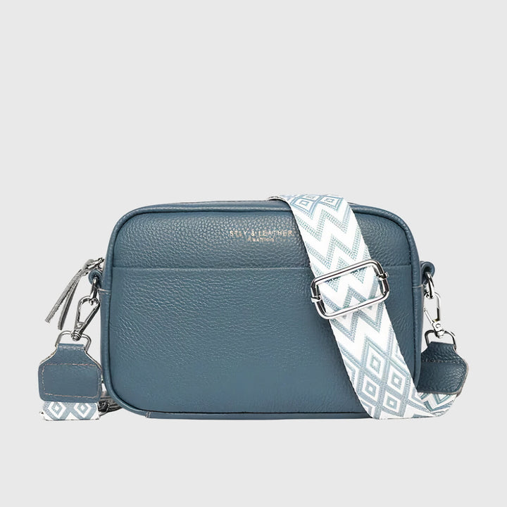 Women's Crossbody Camera Bag with Patterned Strap - Perdita - Slate Blue