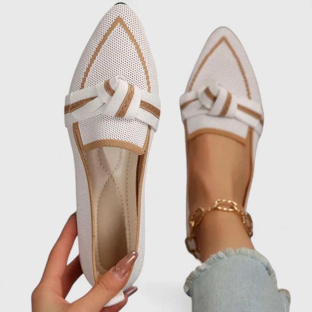 Women's Pointed Toe Knot Bow Flats - Octavia - White