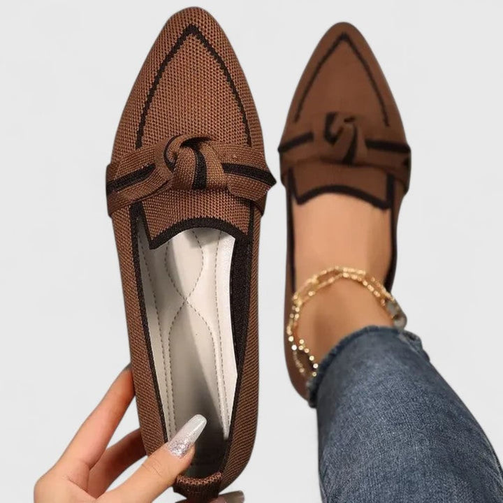 Women's Pointed Toe Knot Bow Flats - Octavia - Brown