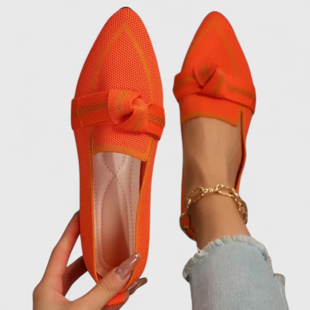 Women's Pointed Toe Knot Bow Flats - Octavia - Orange