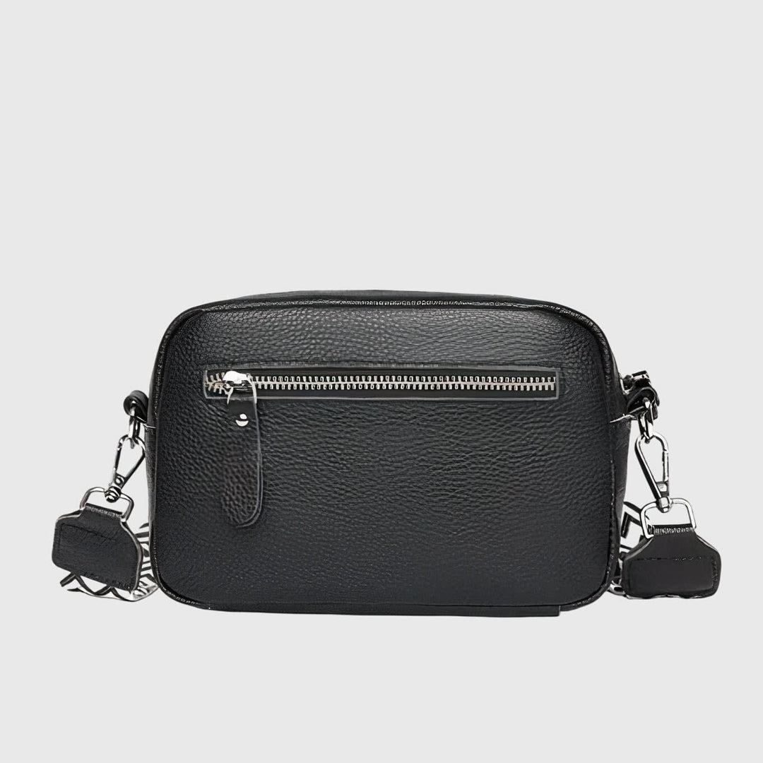 Women's Crossbody Camera Bag with Patterned Strap - Perdita - Black