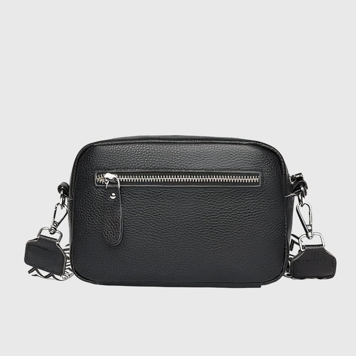 Women's Crossbody Camera Bag with Patterned Strap - Perdita - Black