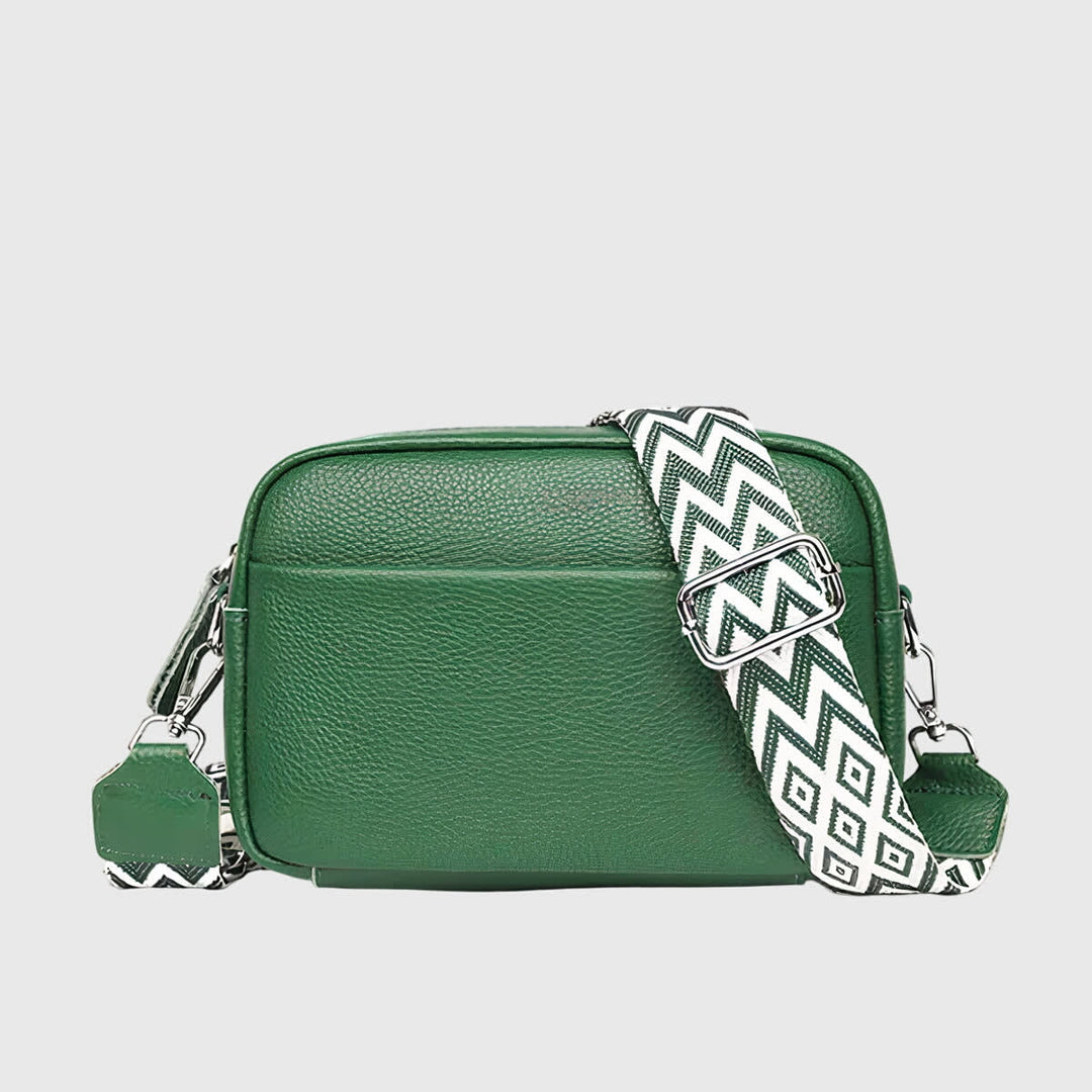 Women's Crossbody Camera Bag with Patterned Strap - Perdita - Green