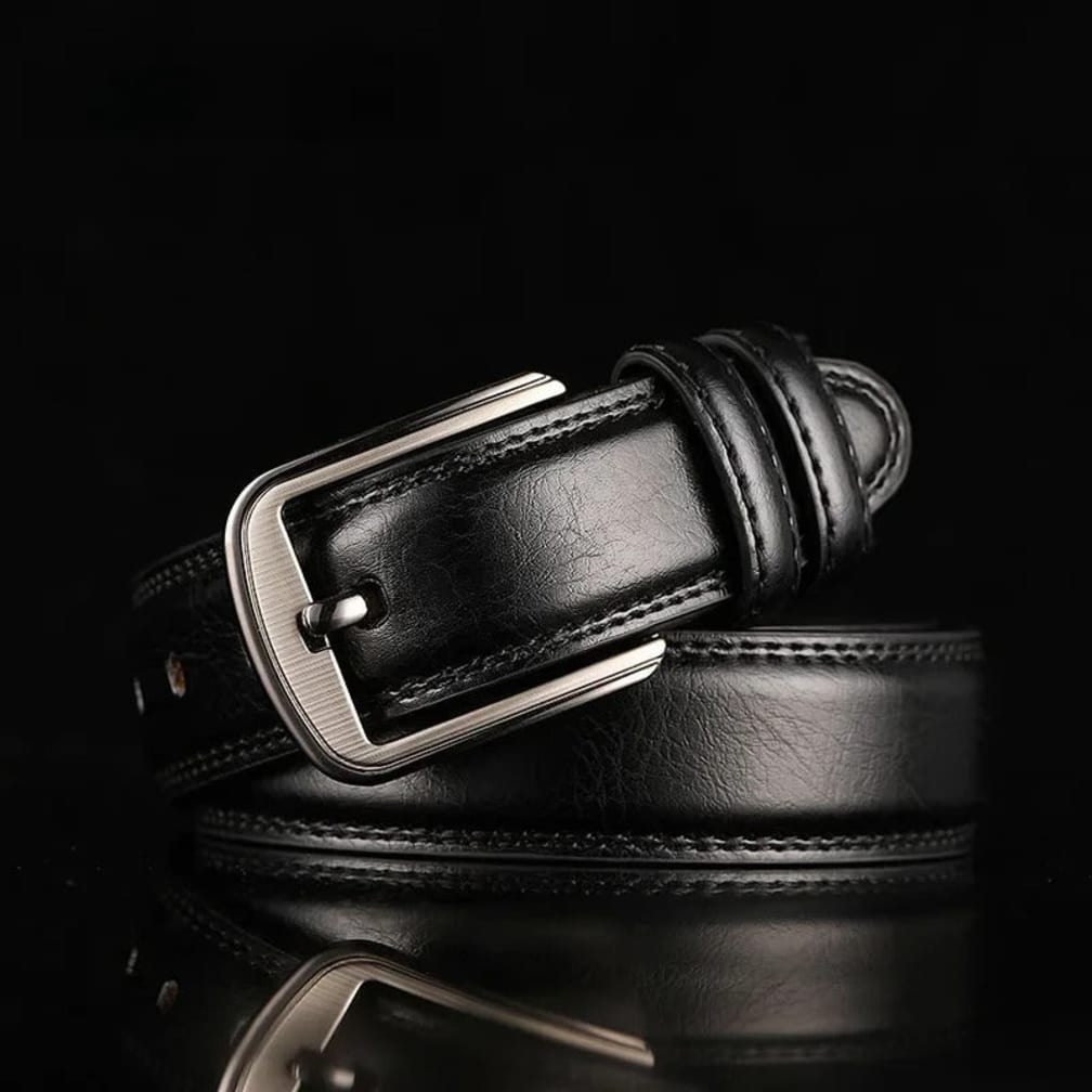 Men's Classic Pin-Buckle Belt with Double Keeper Loops - Cedric - Black