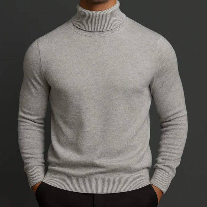 Men's Slim-Fit Roll-Neck Sweater with Ribbed Collar and Cuffs - Fenella - Grey