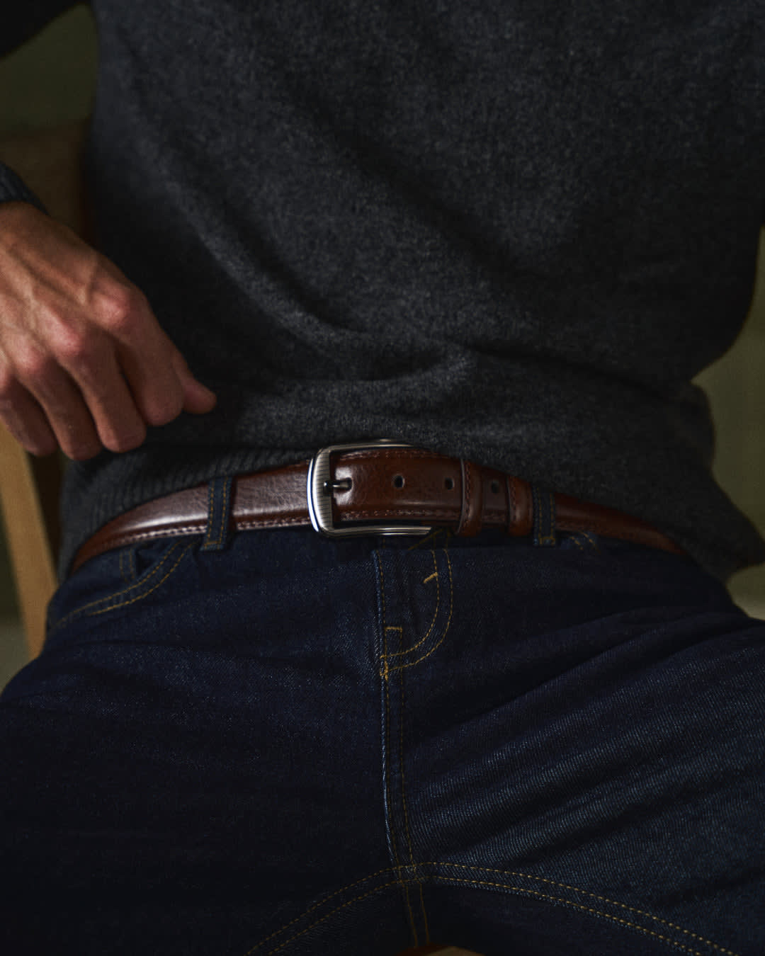 Men's Classic Pin-Buckle Belt with Double Keeper Loops - Cedric - Dark Brown