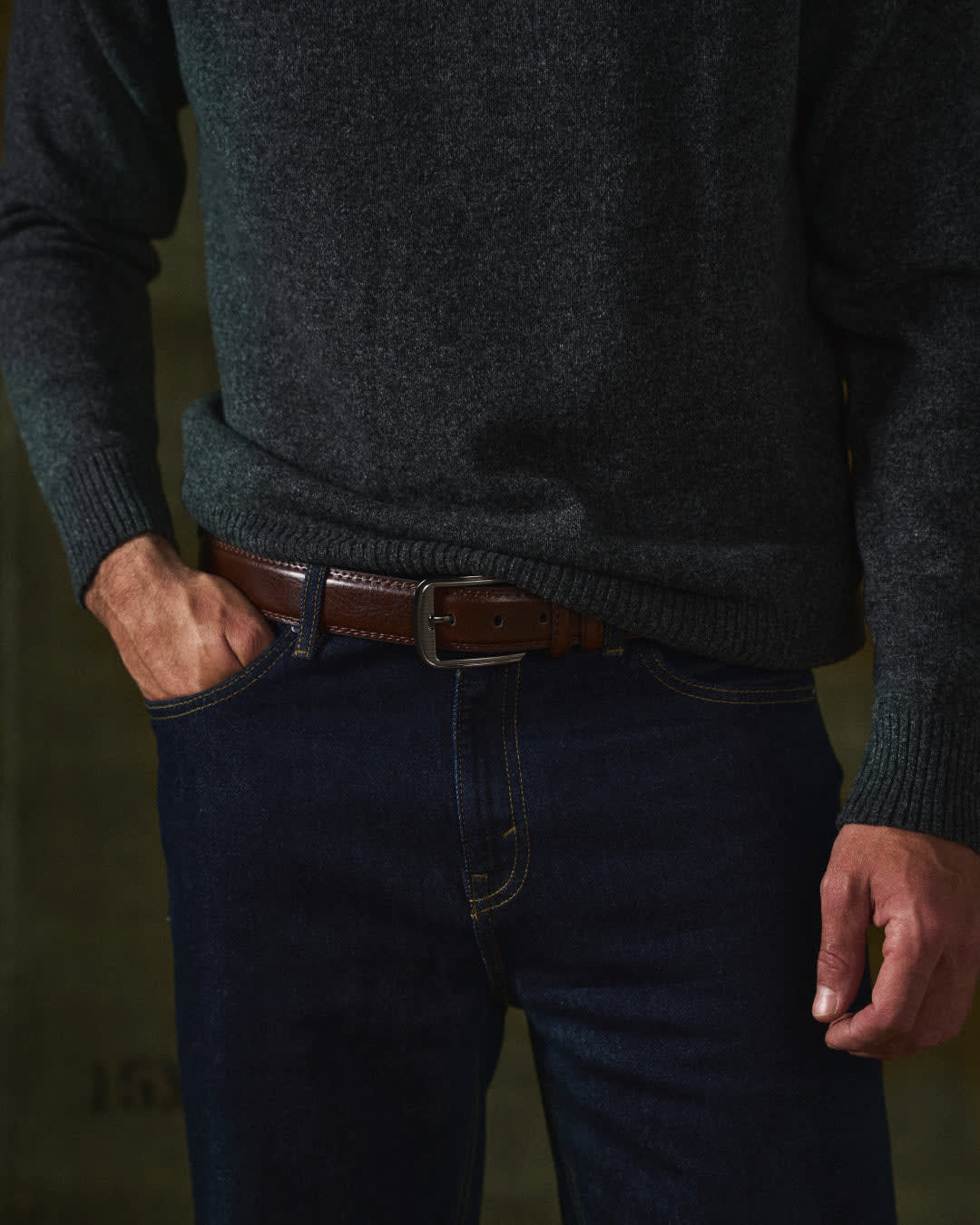 Men's Classic Pin-Buckle Belt with Double Keeper Loops - Cedric - Dark Brown