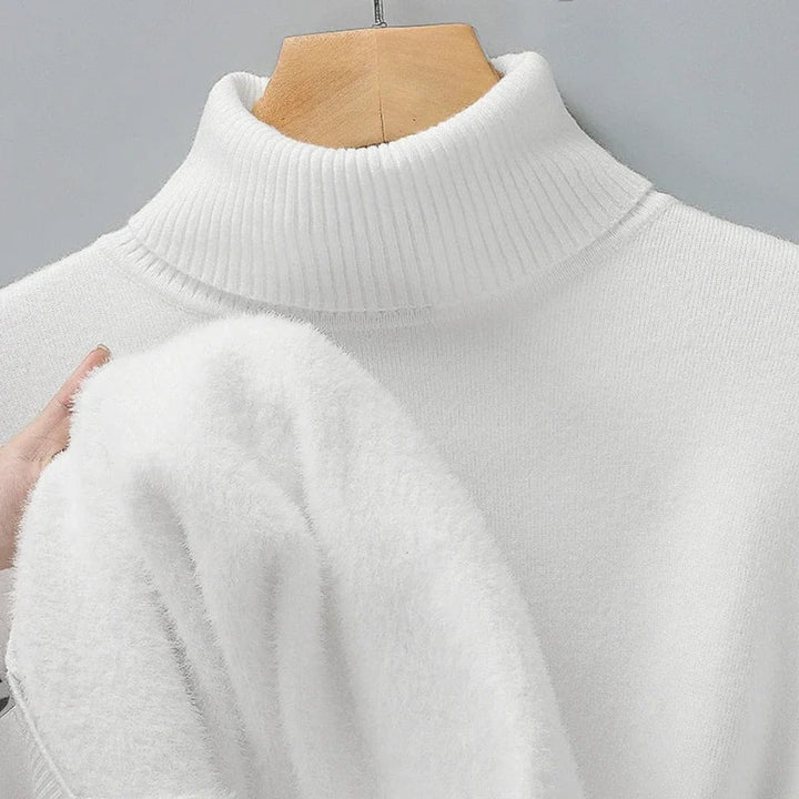 Men's Slim-Fit Roll-Neck Sweater with Ribbed Collar and Cuffs - Fenella - Ivory