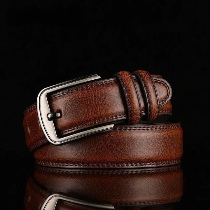 Men's Classic Pin-Buckle Belt with Double Keeper Loops - Cedric - Dark Brown