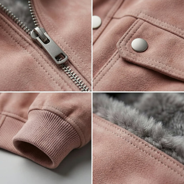 Men's Zip-Front Bomber-Style Jacket with Collar and Ribbed Cuffs - Rollo - Brown