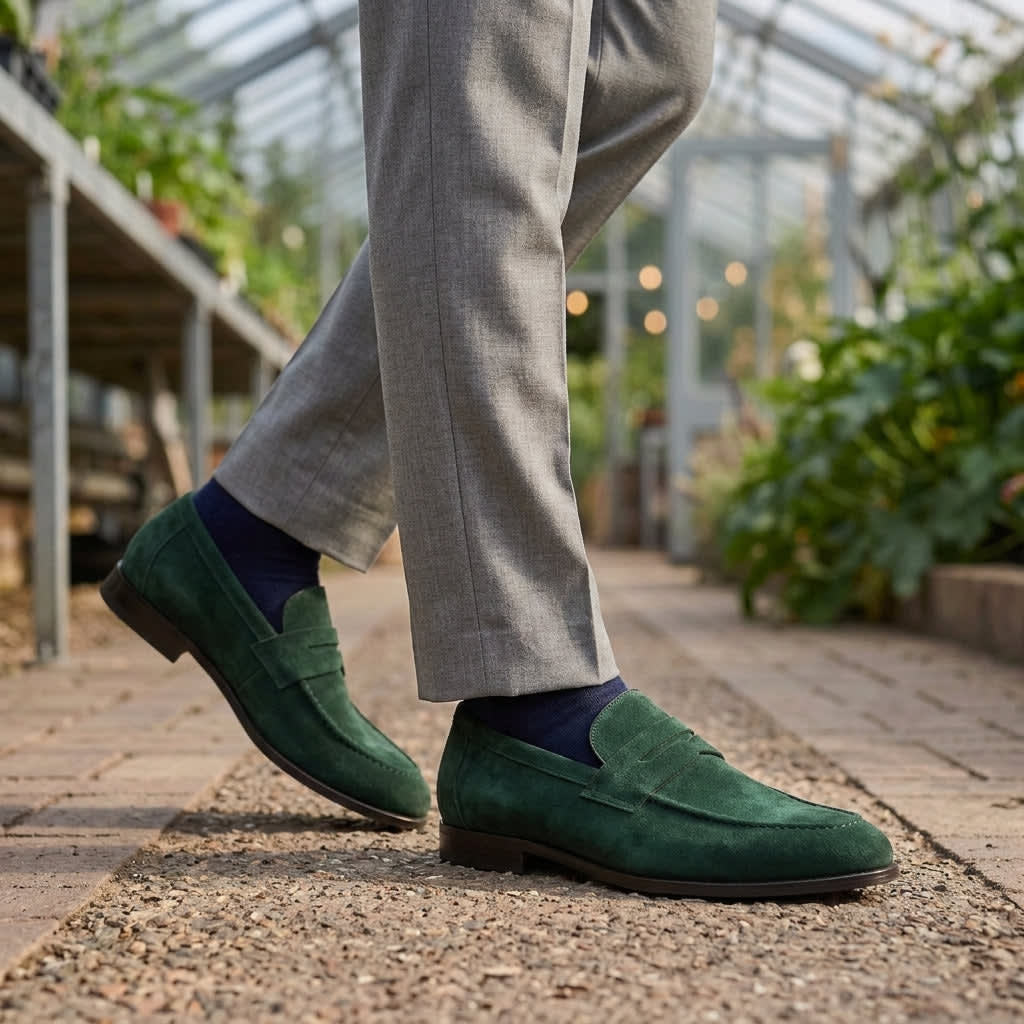Men's Penny Loafers with Slip-On Fit and Flexible Sole in Seven Colours - Hesper - Forest Green
