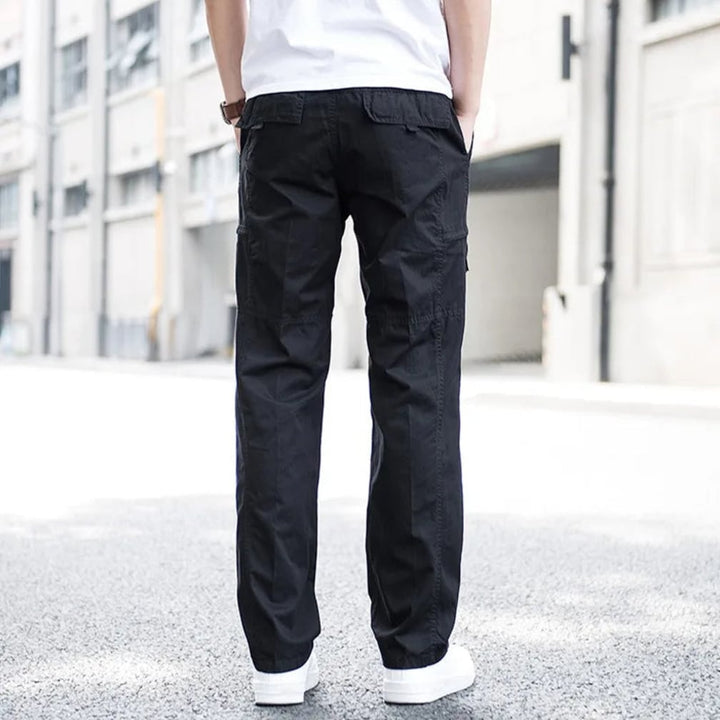 Men's Multi-Pocket Straight-Leg Cargo Trousers with Elastic Waist - Dunstan - Olive