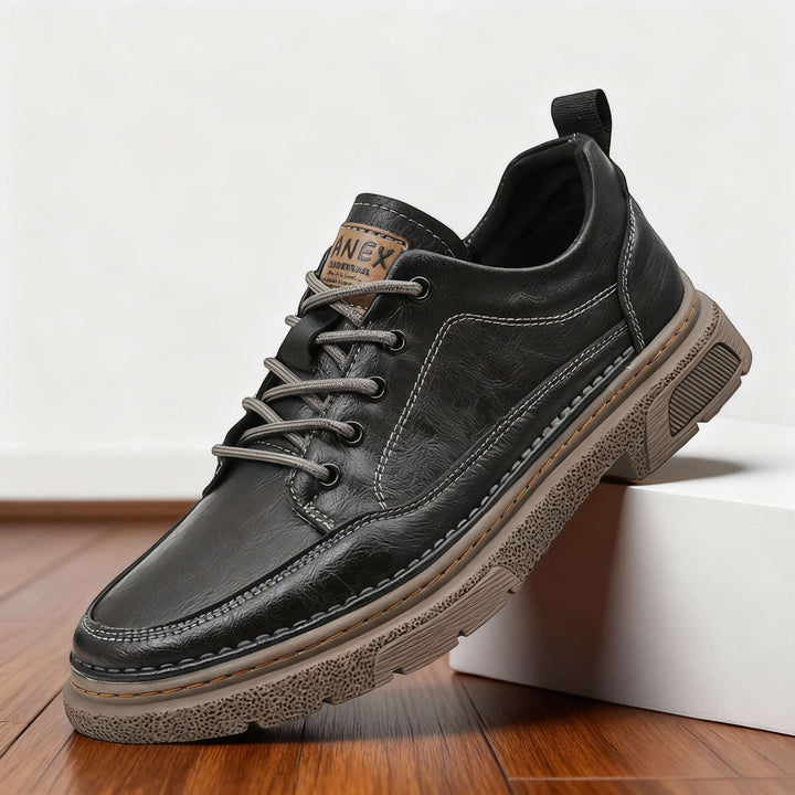 Men's Lace-Up Casual Shoes with Stitched Toe Panel and Chunky Sole - Wendell - Black