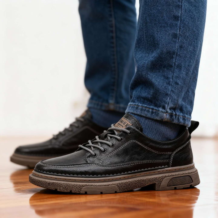 Men's Lace-Up Casual Shoes with Stitched Toe Panel and Chunky Sole - Wendell - Black
