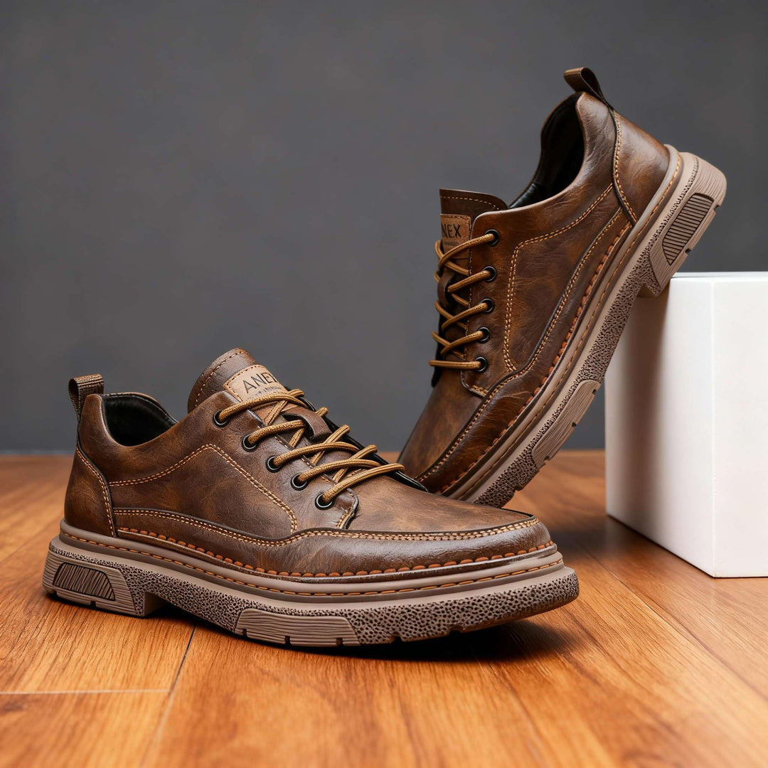 Men's Lace-Up Casual Shoes with Stitched Toe Panel and Chunky Sole - Wendell - Brown