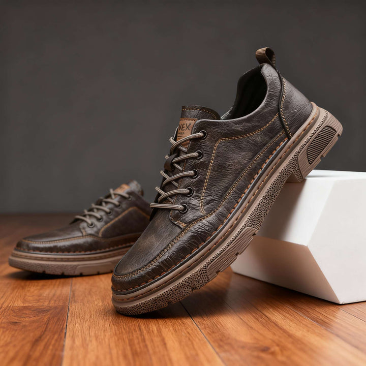 Men's Lace-Up Casual Shoes with Stitched Toe Panel and Chunky Sole - Wendell - Dark Brown