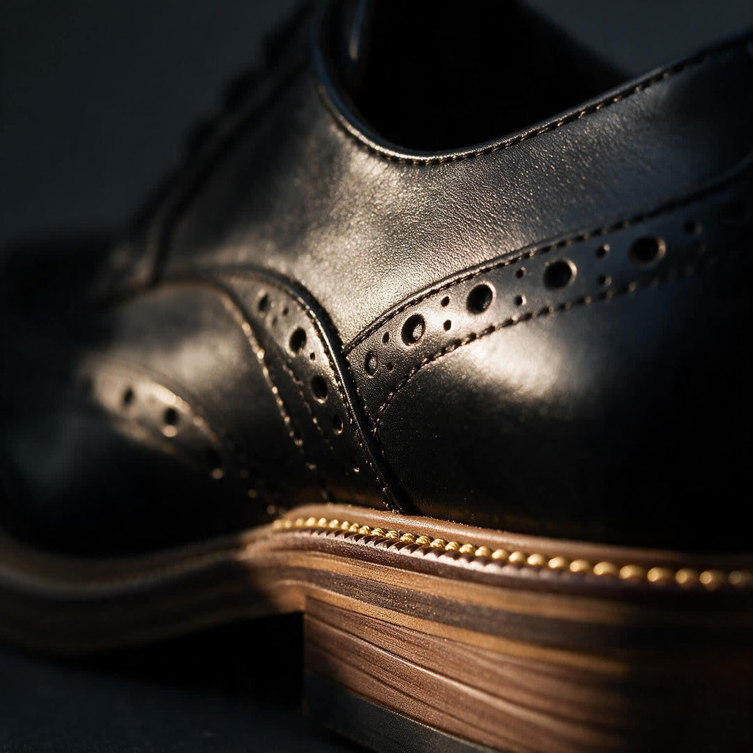 Men's Lace-Up Brogue Derby Shoes with Two-Tone Panels and Wingtip Toe - Hartley - Brown & Navy