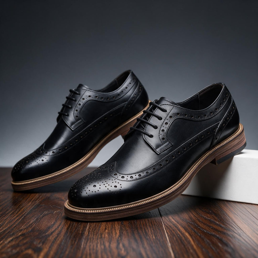 Men's Lace-Up Brogue Derby Shoes with Two-Tone Panels and Wingtip Toe - Hartley - Brown & Navy
