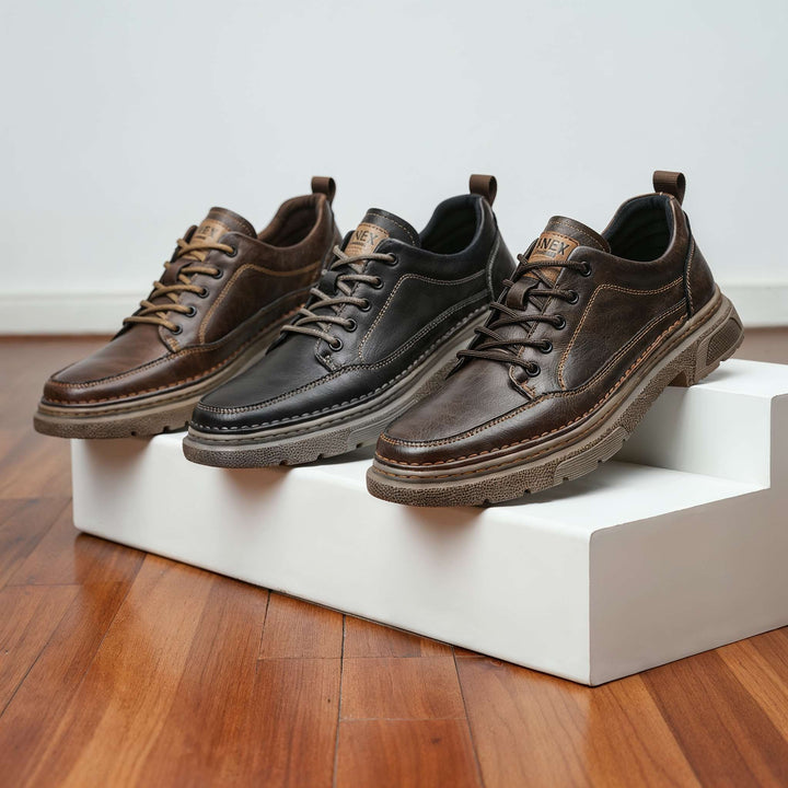 Men's Lace-Up Casual Shoes with Stitched Toe Panel and Chunky Sole - Wendell - Black
