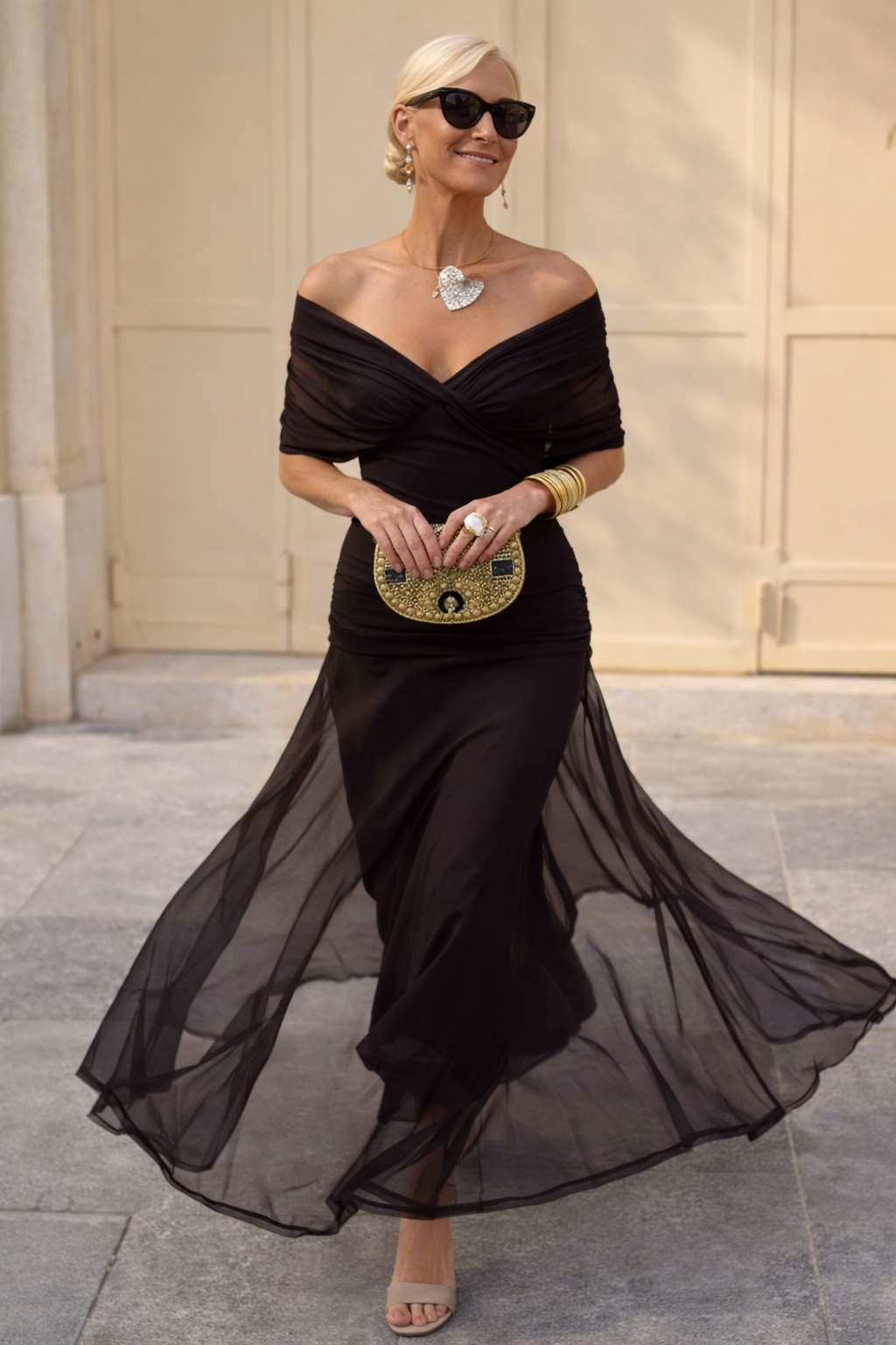Women's Floaty Ankle-Length Party Dress with Draped Gathered Bodice - Lavinia - Chocolate