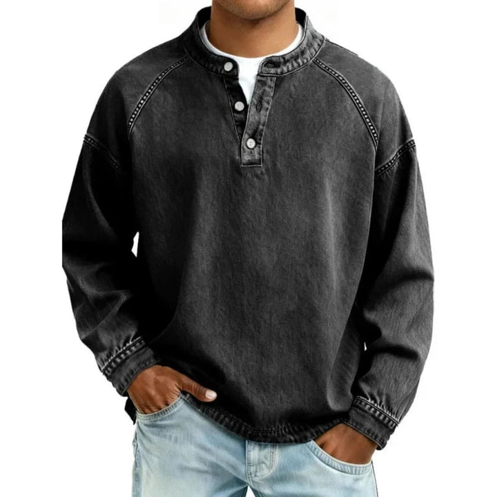 Men's Long Sleeve Button Henley Shirt - Sebastian - Black