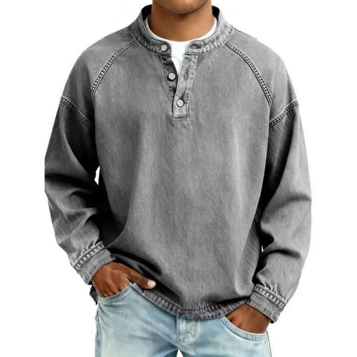 Men's Long Sleeve Button Henley Shirt - Sebastian - Grey