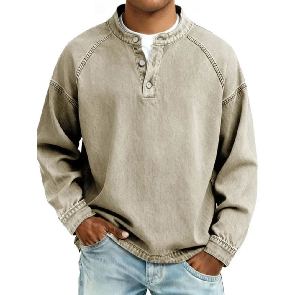 Men's Long Sleeve Button Henley Shirt - Sebastian - Khaki