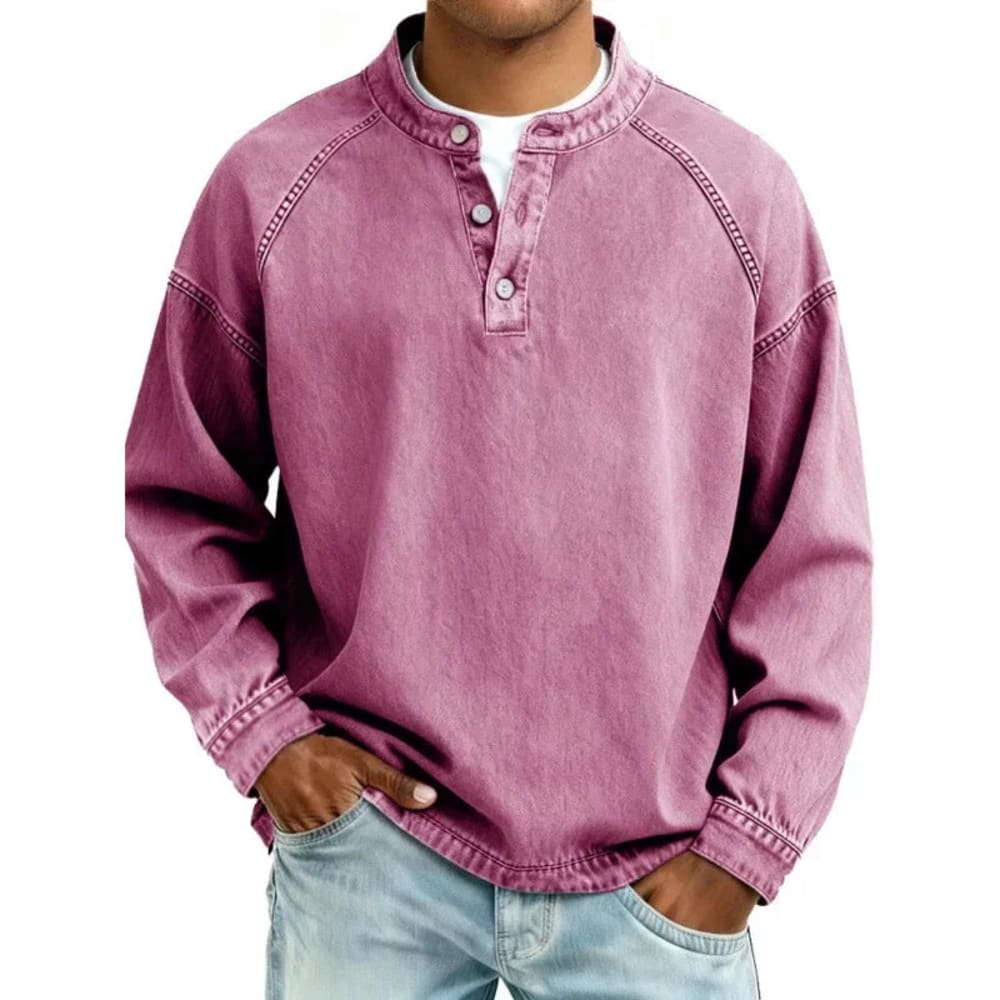 Men's Long Sleeve Button Henley Shirt - Sebastian - Pink