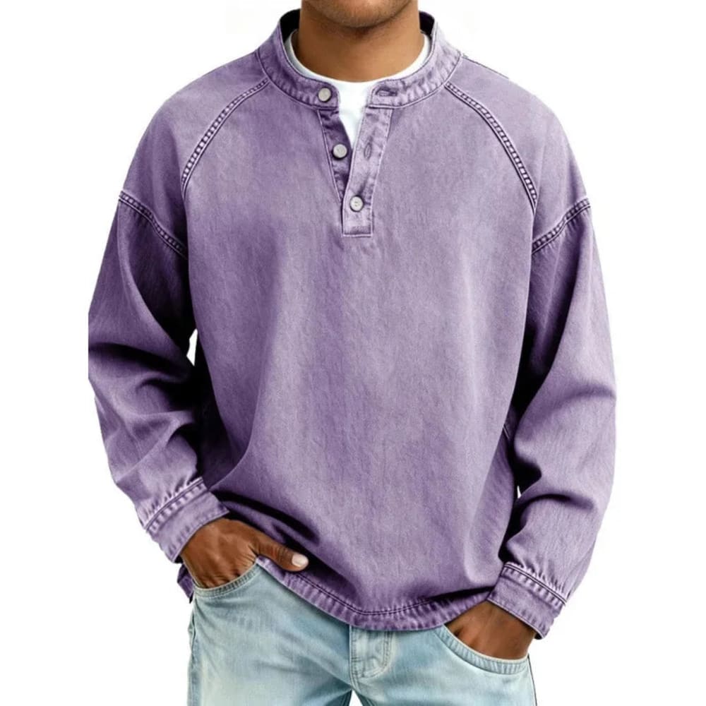 Men's Long Sleeve Button Henley Shirt - Sebastian - Purple