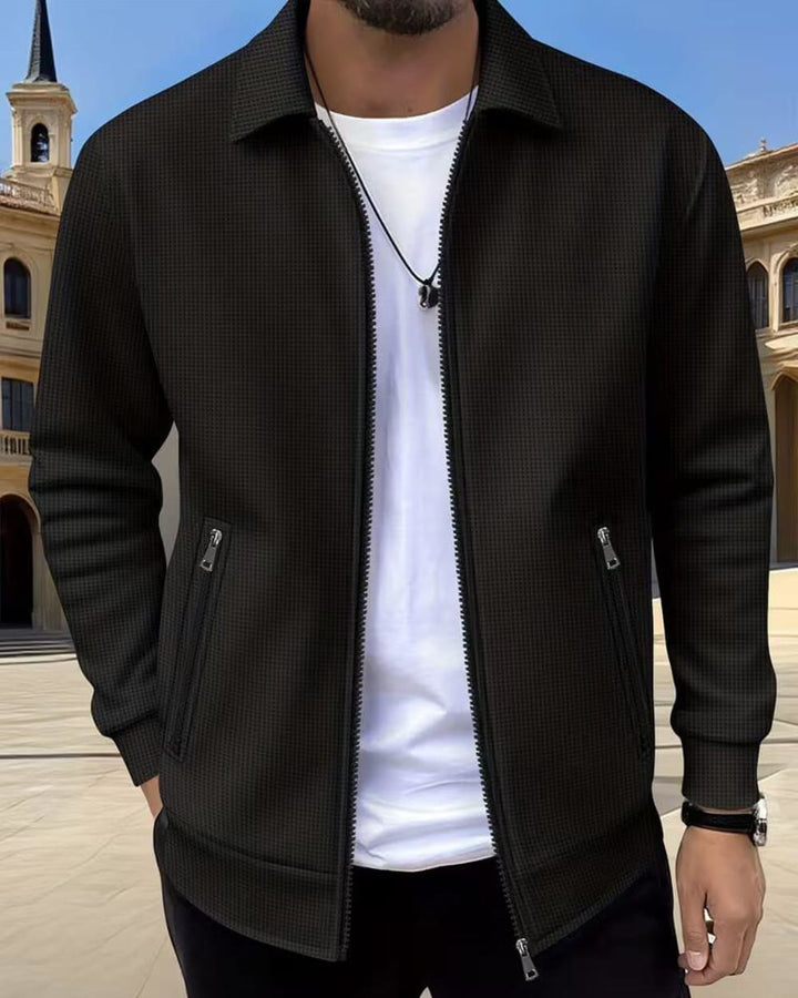 Men's Textured Zip-Up Athletic Jacket - Flynn - Black