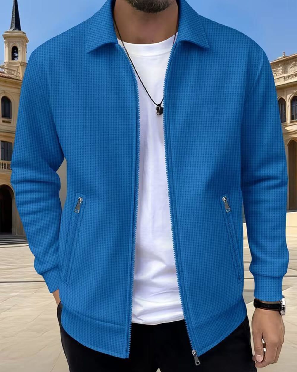 Men's Textured Zip-Up Athletic Jacket - Flynn - Blue