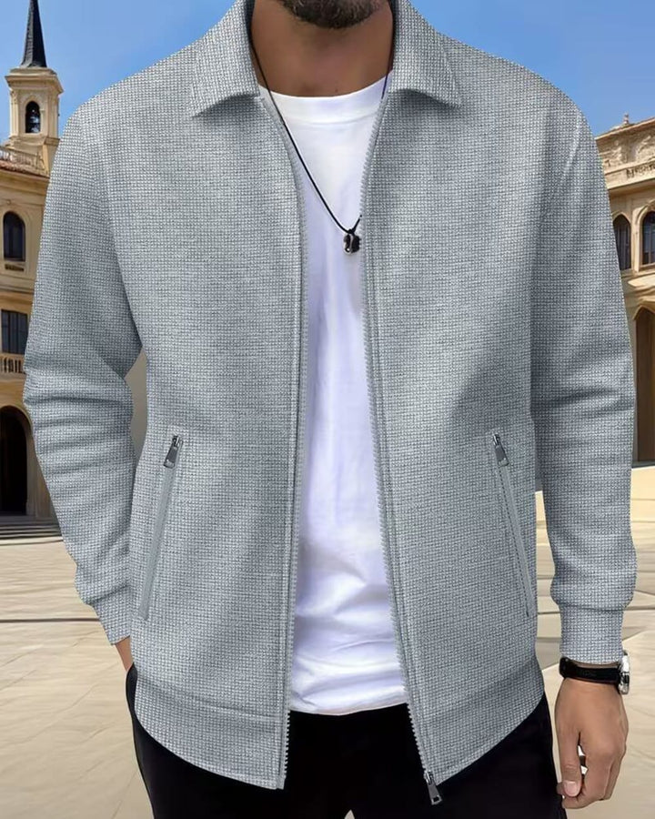 Men's Textured Zip-Up Athletic Jacket - Flynn - Grey