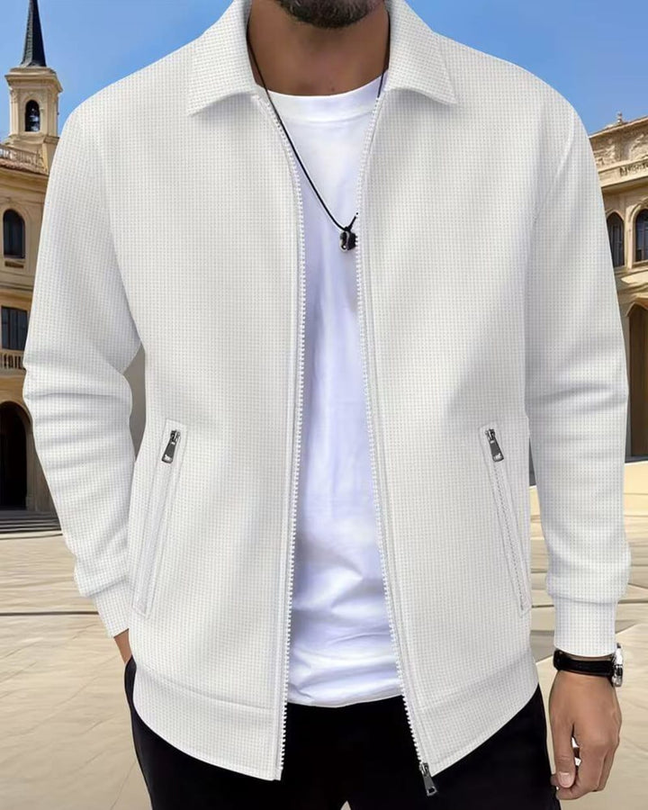 Men's Textured Zip-Up Athletic Jacket - Flynn - White