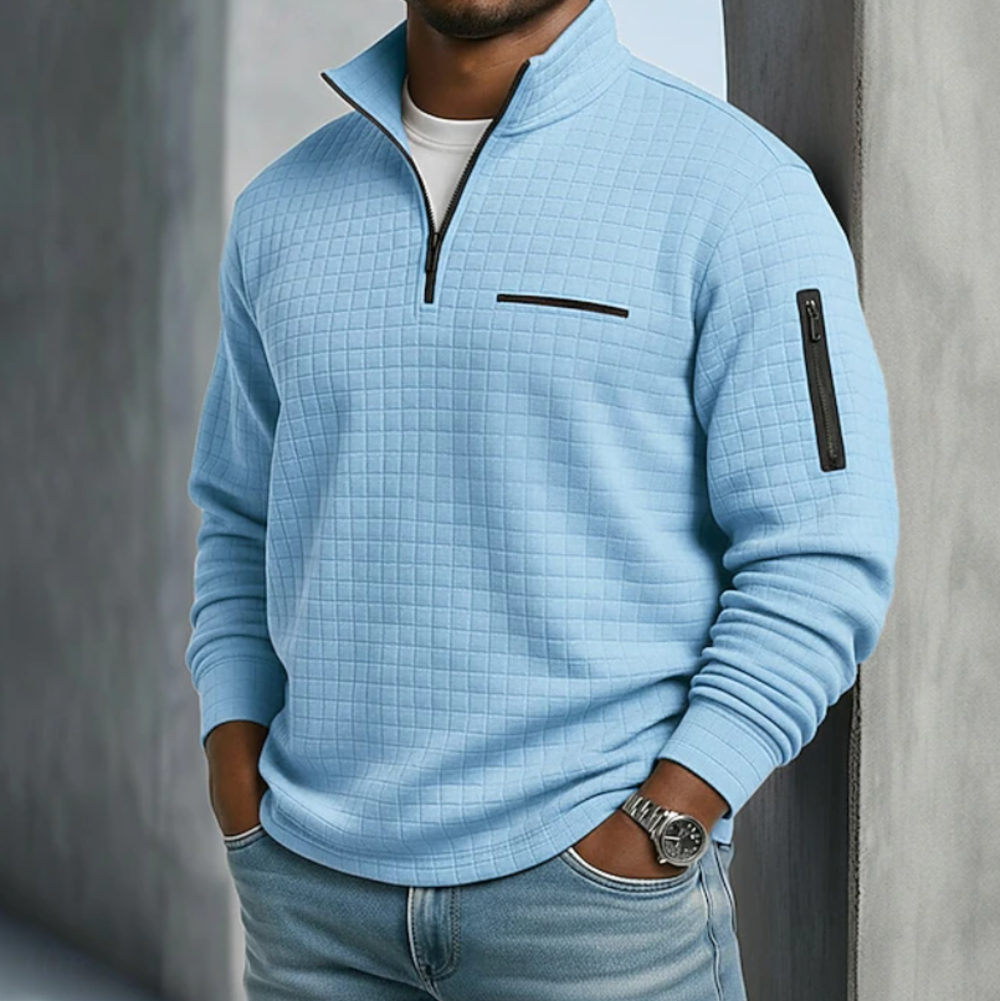 Men's Waffle Knit Quarter-Zip Jumper - Milo - Blue