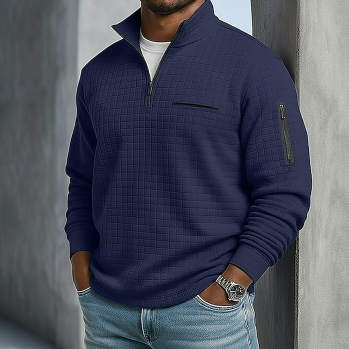 Men's Waffle Knit Quarter-Zip Jumper - Milo - Navy Blue