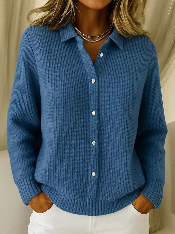 Women's Waffle Knit Button Cardigan - Freya - Dark Blue