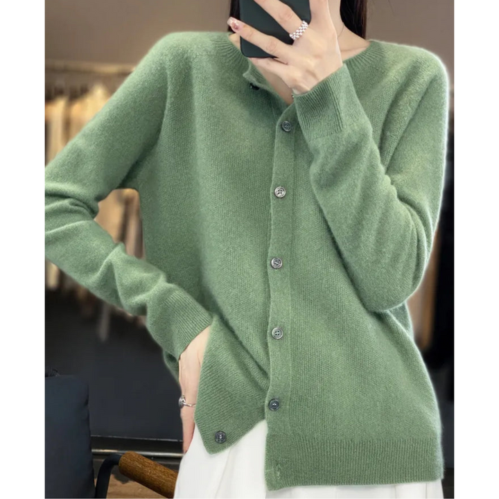 Women's Button-Front Crew Neck Cardigan - Zinnia - Sage