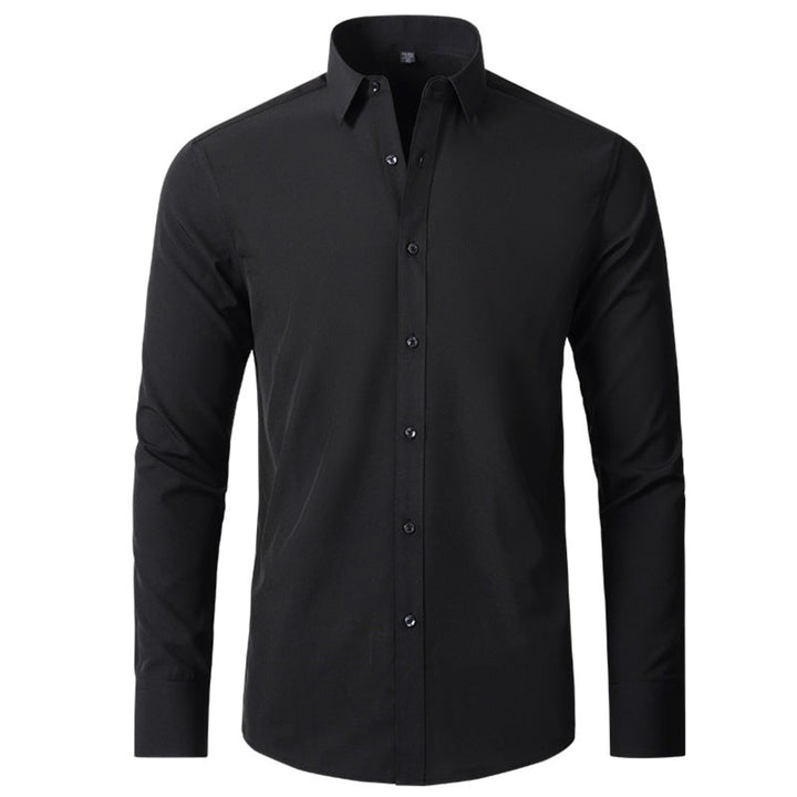 Men's Slim-Fit Stretch Dress Shirt with Pointed Collar and Button Front - Barrett - Black