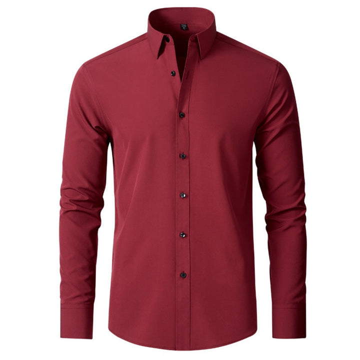 Men's Slim-Fit Stretch Dress Shirt with Pointed Collar and Button Front - Barrett - Burgundy