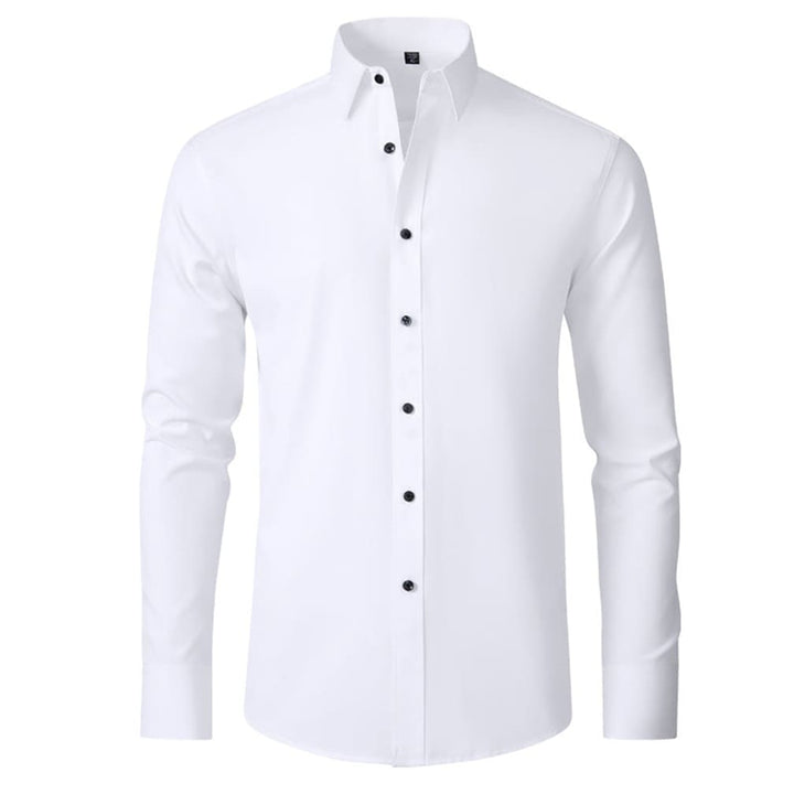 Men's Slim-Fit Stretch Dress Shirt with Pointed Collar and Button Front - Barrett - White