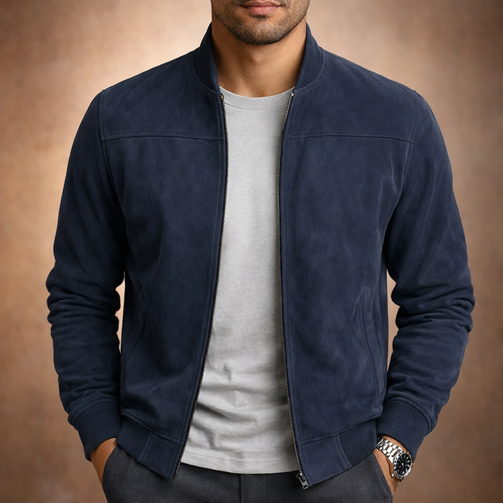 Men's Zip-Up Bomber Jacket with Ribbed Collar and Hem - Fitzroy - Navy