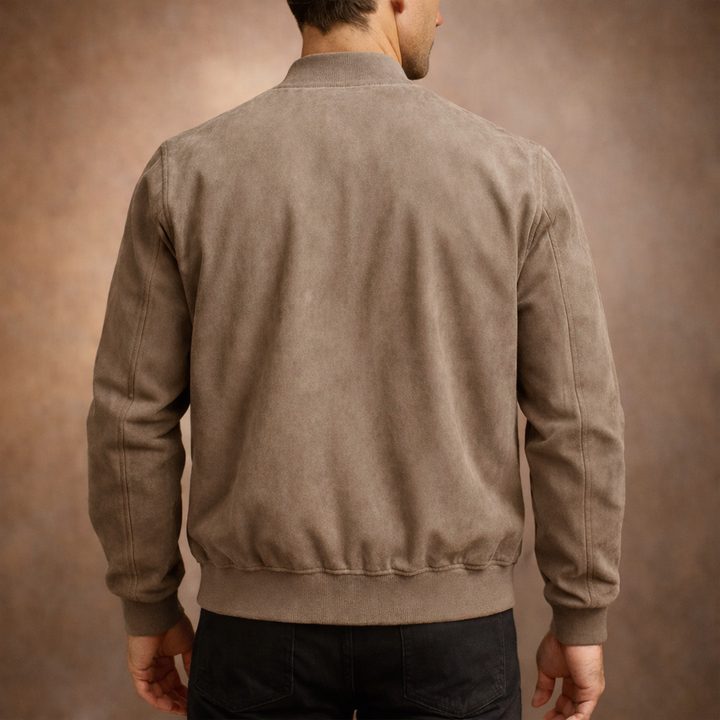 Men's Zip-Up Bomber Jacket with Ribbed Collar and Hem - Fitzroy - Taupe