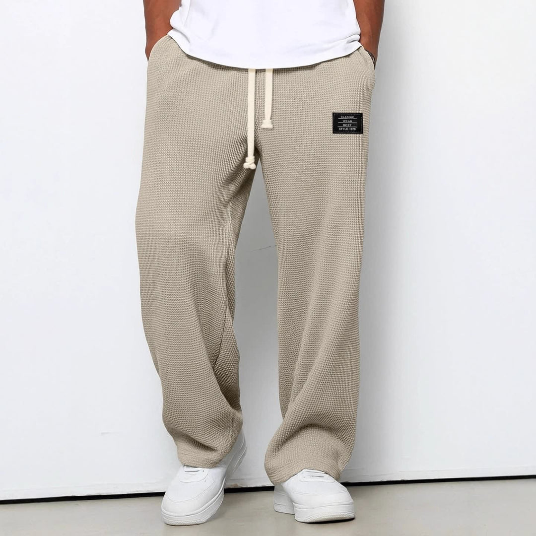 Men's Wide-Leg Drawstring Trousers with Waffle Texture - Warrick - Stone