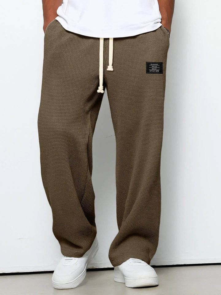 Men's Wide-Leg Drawstring Trousers with Waffle Texture - Warrick - Mocha