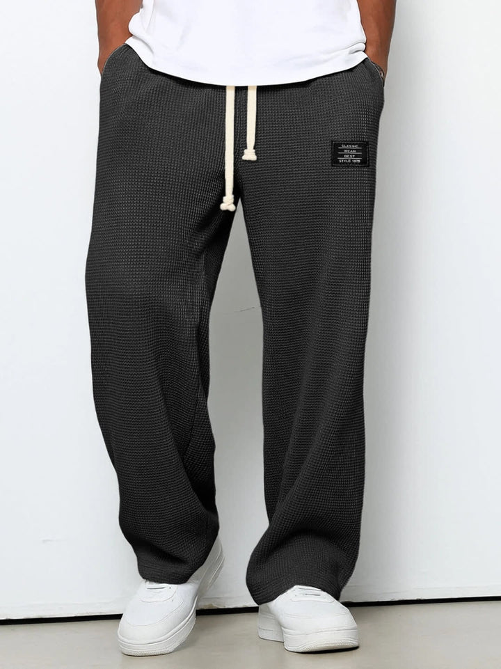 Men's Wide-Leg Drawstring Trousers with Waffle Texture - Warrick - Charcoal