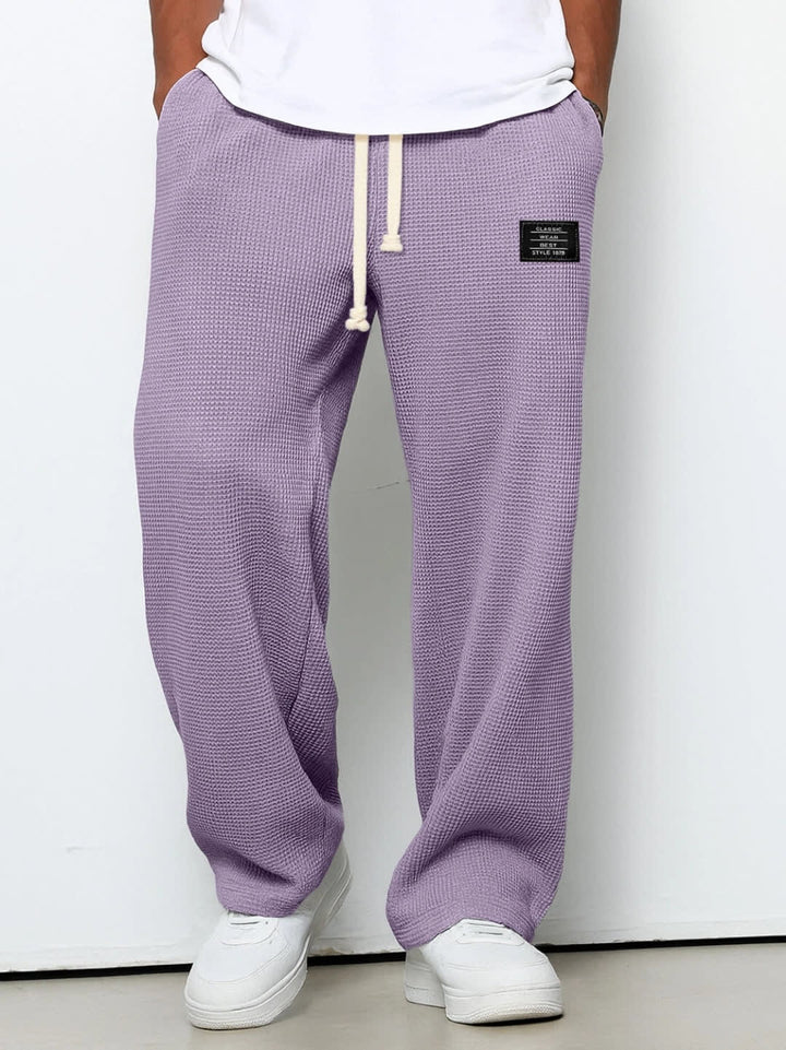 Men's Wide-Leg Drawstring Trousers with Waffle Texture - Warrick - Lilac