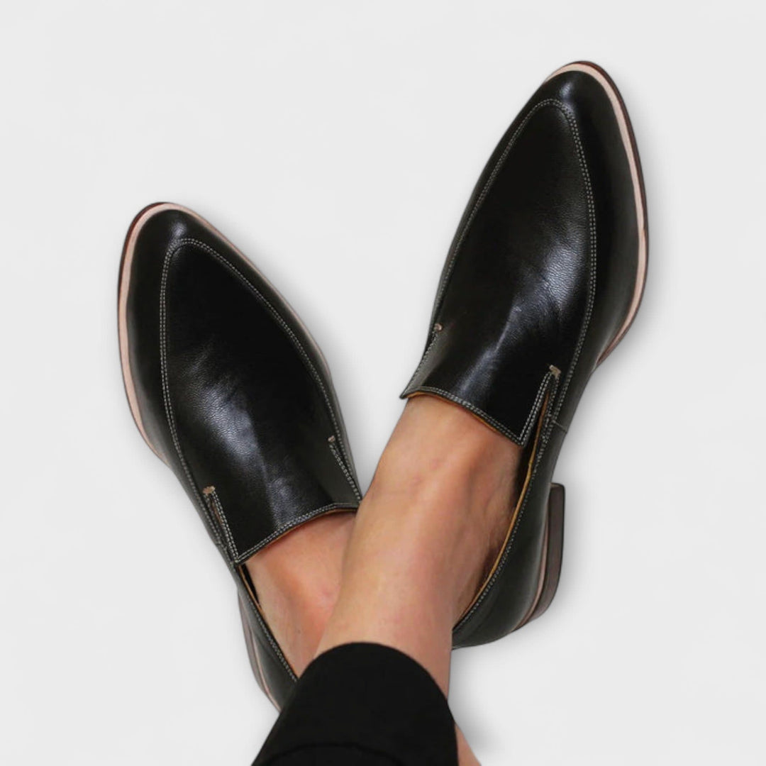 Women's Pointed-Toe Slip-On Loafers with Contrast Sole Trim - Amabel - Black