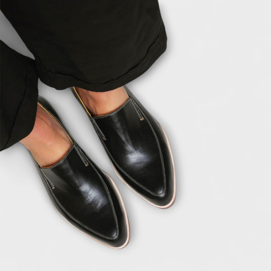 Women's Pointed-Toe Slip-On Loafers with Contrast Sole Trim - Amabel - Black